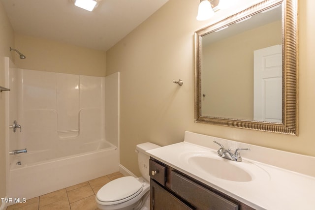 full bathroom featuring tile patterned floors, tub / shower combination, toilet, and vanity