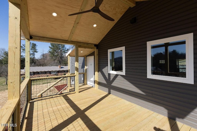 wooden deck with ceiling fan