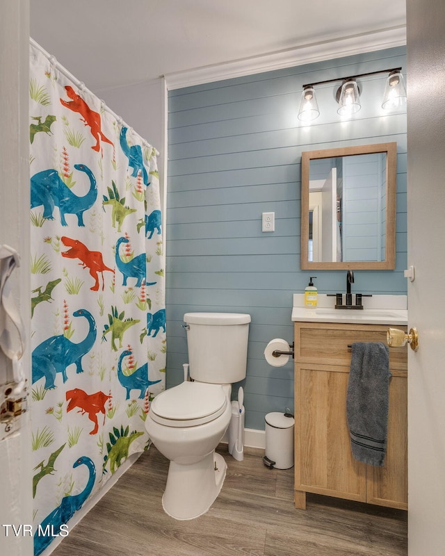 4511 Grace Dr, Kingsport, TN 37664 - full bath featuring a shower with curtain, toilet, wood finished floors, and vanity