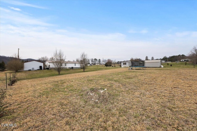 view of yard featuring an outbuilding and a shed