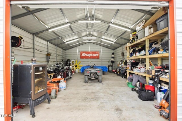 garage with metal wall