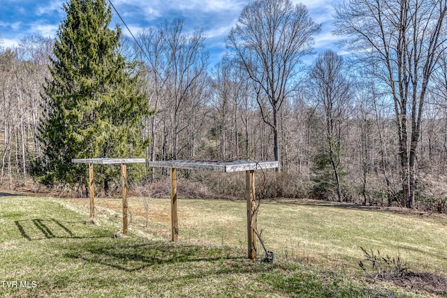view of yard with a forest view