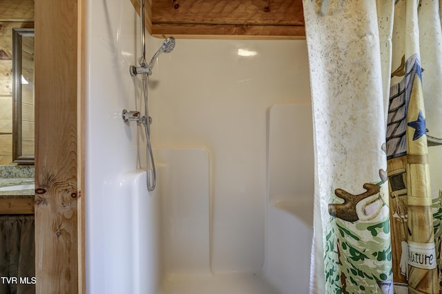 368 Ripshin Lake Rd, Roan Mountain, TN 37687 - bathroom featuring a stall shower and vanity