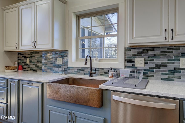 137 Unaka View Rd, Johnson City, TN 37601 - kitchen with backsplash, dishwasher, white cabinetry, and a sink