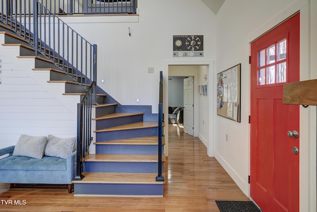 137 Unaka View Rd, Johnson City, TN 37601 - foyer with baseboards, a high ceiling, wood finished floors, and stairs