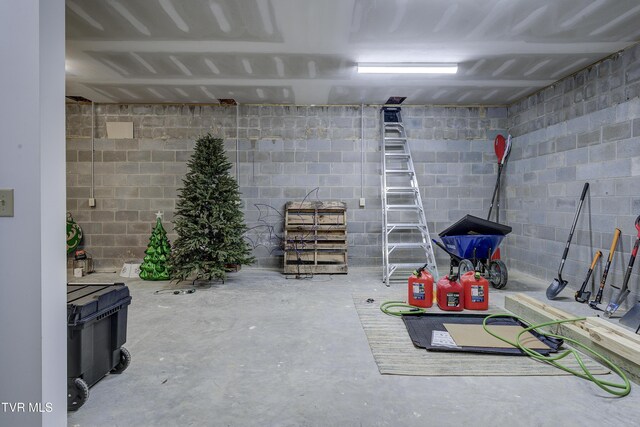 137 Unaka View Rd, Johnson City, TN 37601 - below grade area with concrete block wall and a wood stove