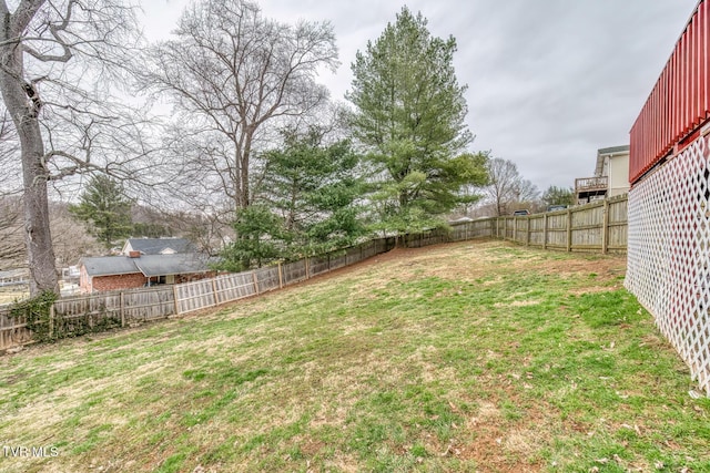 view of yard with a fenced backyard