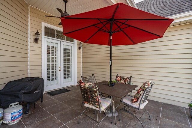 20324 Josh Allen Dr, Abingdon, VA 24211 - view of patio with french doors, outdoor dining area, a grill, and ceiling fan