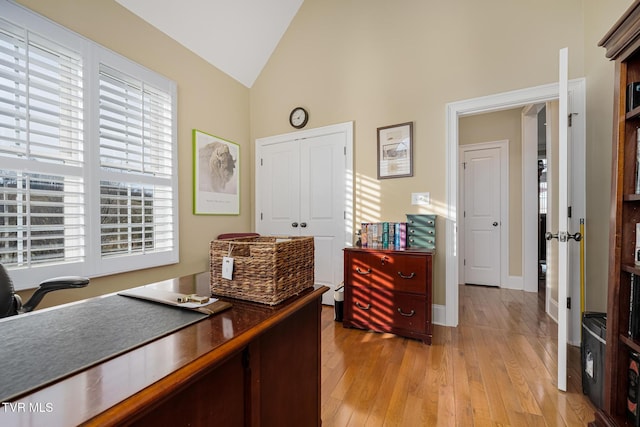 20324 Josh Allen Dr, Abingdon, VA 24211 - office with light wood-style flooring, baseboards, and vaulted ceiling