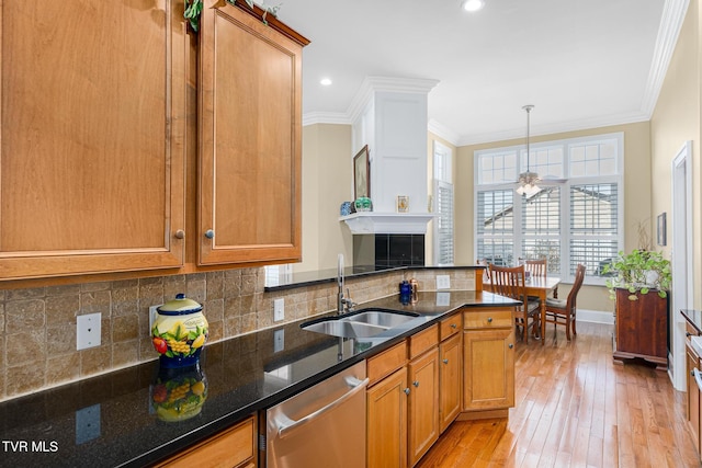20324 Josh Allen Dr, Abingdon, VA 24211 - kitchen with a sink, stainless steel dishwasher, ornamental molding, and a ceiling fan