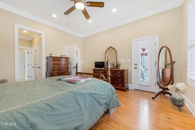 20324 Josh Allen Dr, Abingdon, VA 24211 - bedroom featuring recessed lighting, light wood-style floors, access to exterior, and crown molding