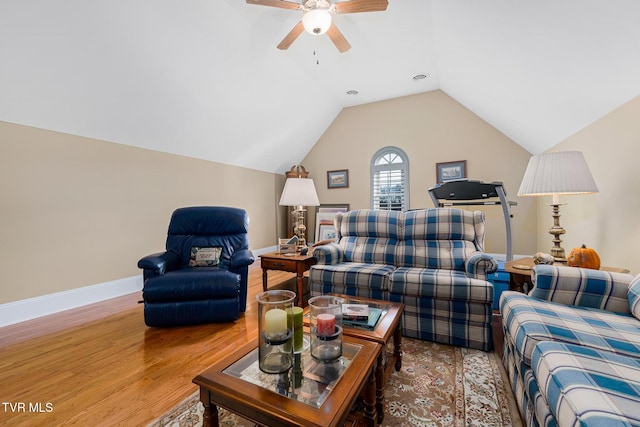 20324 Josh Allen Dr, Abingdon, VA 24211 - living room featuring vaulted ceiling, wood finished floors, baseboards, and ceiling fan