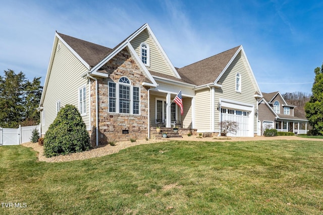 20324 Josh Allen Dr, Abingdon, VA 24211 - view of front of house featuring a gate, stone siding, fence, a front yard, and an attached garage