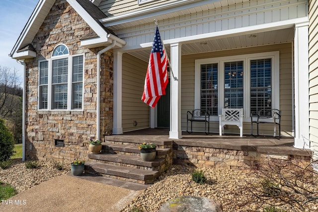 20324 Josh Allen Dr, Abingdon, VA 24211 - property entrance with a porch and stone siding