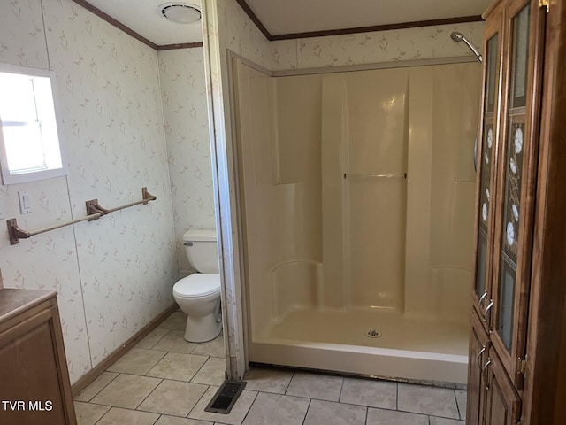 157 Power House Holw, Clintwood, VA 24228 - full bath featuring baseboards, wallpapered walls, a stall shower, tile patterned floors, and toilet