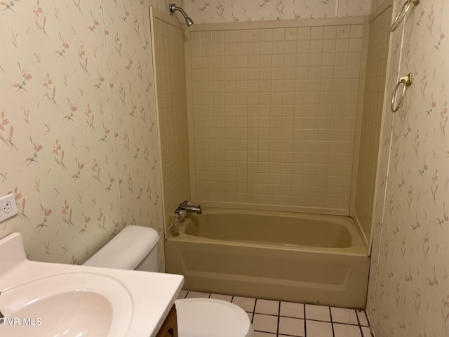 157 Power House Holw, Clintwood, VA 24228 - bathroom featuring tile patterned floors, toilet, wallpapered walls, tub / shower combination, and vanity