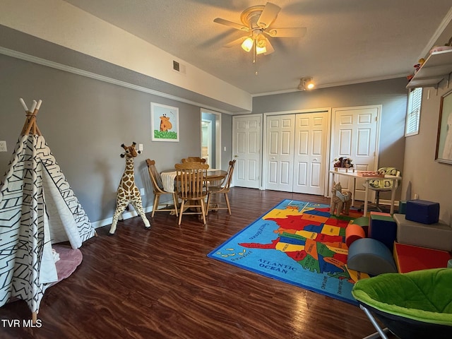 1209 Beechwood Dr, Johnson City, TN 37604 - playroom with a ceiling fan, wood finished floors, baseboards, and ornamental molding
