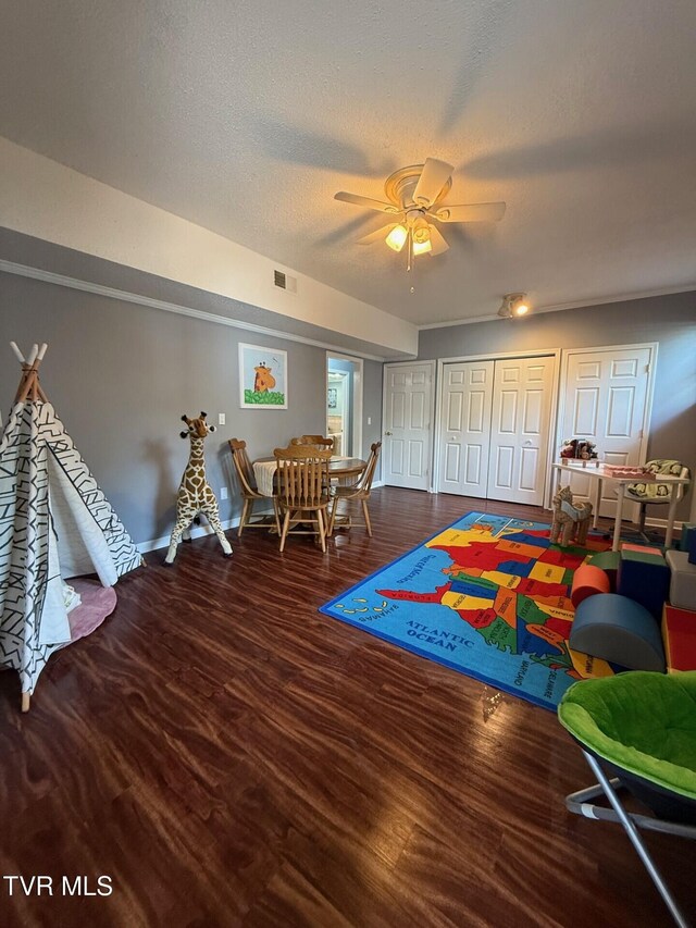 1209 Beechwood Dr, Johnson City, TN 37604 - rec room featuring wood finished floors, a ceiling fan, and a textured ceiling