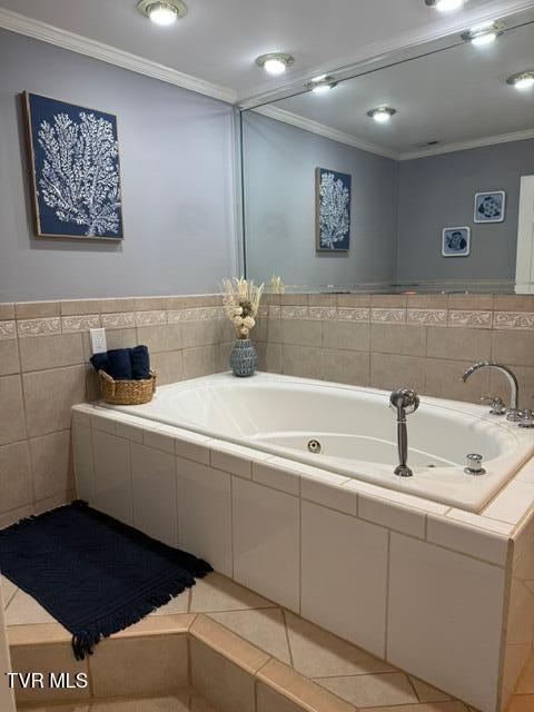1209 Beechwood Dr, Johnson City, TN 37604 - full bathroom featuring crown molding, a tub with jets, and tile patterned flooring