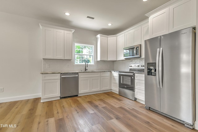 703 Swadley Rd, Johnson City, TN 37601 - kitchen featuring appliances with stainless steel finishes, tasteful backsplash, white cabinets, a sink, and recessed lighting