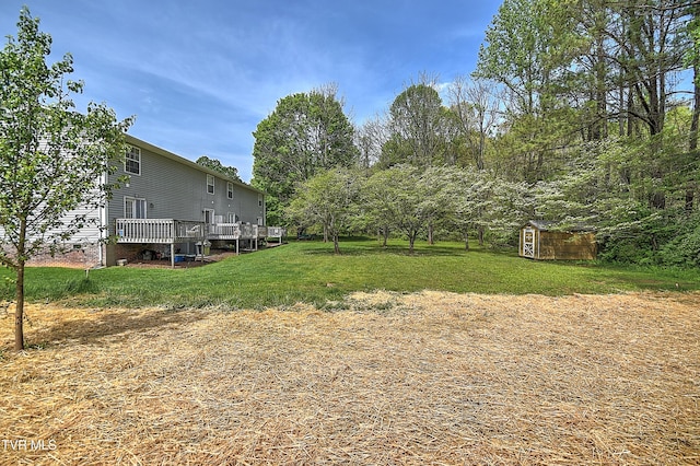 703 Swadley Rd, Johnson City, TN 37601 - view of green lawn featuring a storage unit, a deck, and an outdoor structure