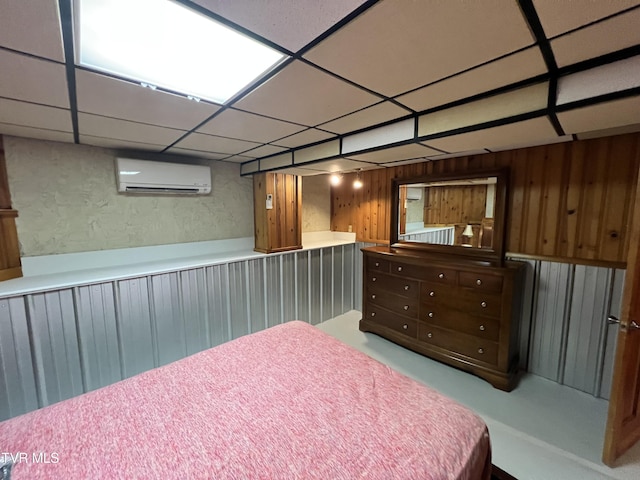 417 Charlie Hicks Rd, Jonesborough, TN 37659 - bedroom featuring a wall unit AC, wood walls, and a wainscoted wall