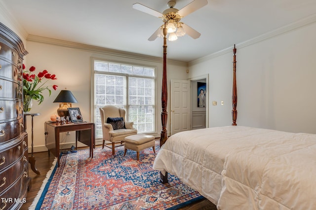 1221 Radcliffe Ave, Kingsport, TN 37664 - bedroom with baseboards, wood finished floors, ornamental molding, and a ceiling fan