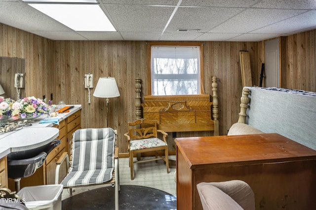 118 Starlite Dr, Greeneville, TN 37743 - sitting room with a drop ceiling, tile patterned floors, wooden walls, and visible vents