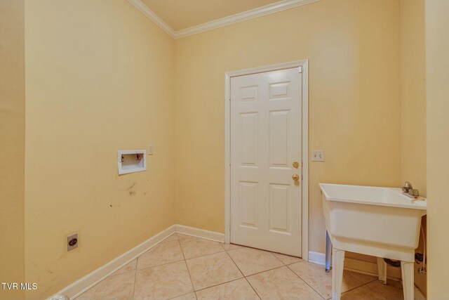 2017 Springfield Ave, Kingsport, TN 37664 - laundry area featuring washer hookup, hookup for an electric dryer, laundry area, light tile patterned floors, and ornamental molding