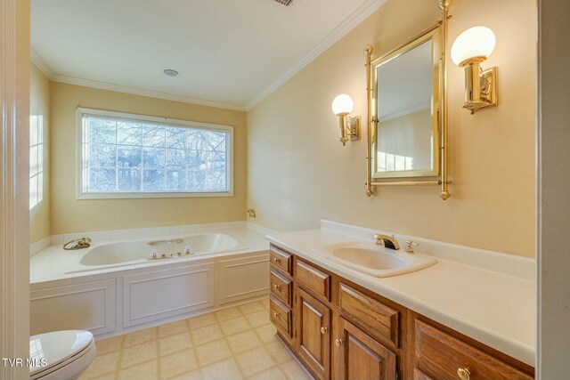2017 Springfield Ave, Kingsport, TN 37664 - bathroom with a garden tub, ornamental molding, tile patterned floors, and vanity