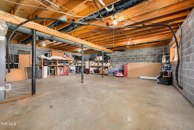 unfinished below grade area featuring concrete block wall