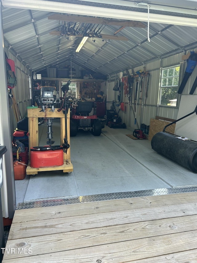 garage with metal wall