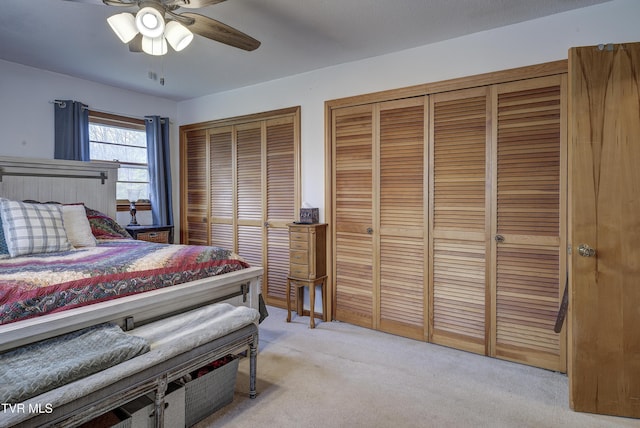 216 Nelson Ave, Piney Flats, TN 37686 - bedroom with ceiling fan, two closets, and light carpet
