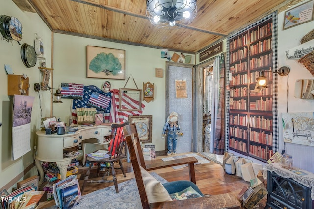 miscellaneous room with wooden ceiling and wood finished floors