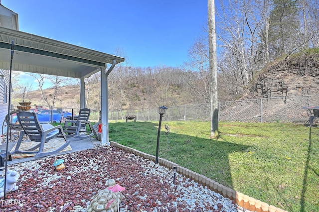 view of yard with a fenced backyard and a patio area