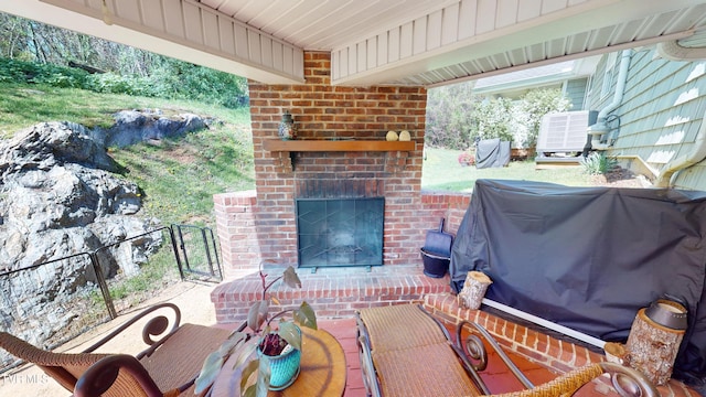 93 Bridgewater Ct Unit 93, Johnson City, TN 37615 - view of patio / terrace with fence, a grill, and an outdoor brick fireplace