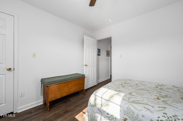 403 Deerlick Rd, Piney Flats, TN 37686 - bedroom with dark wood-style flooring, baseboards, and ceiling fan