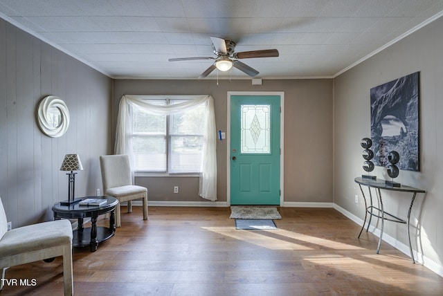 5744 Orebank Rd, Kingsport, TN 37664 - foyer entrance with ceiling fan, baseboards, crown molding, and wood finished floors