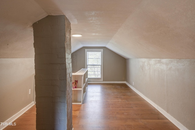 5744 Orebank Rd, Kingsport, TN 37664 - additional living space with a textured ceiling, wood finished floors, baseboards, and lofted ceiling