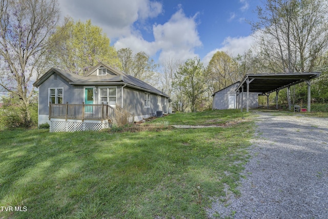 5744 Orebank Rd, Kingsport, TN 37664 - view of yard featuring central AC unit, a wooden deck, and gravel driveway