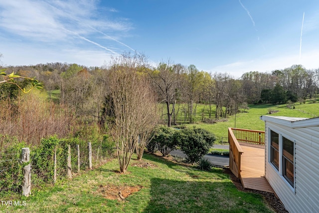 166 Lonesome Dove Ln, Elizabethton, TN 37643 - view of yard featuring a wooden deck and a forest view