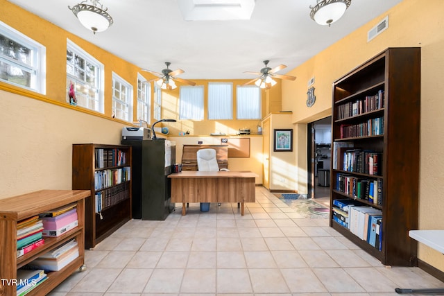 166 Lonesome Dove Ln, Elizabethton, TN 37643 - office area featuring light tile patterned flooring, ceiling fan, and visible vents