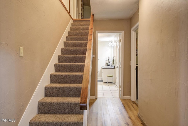166 Lonesome Dove Ln, Elizabethton, TN 37643 - stairs with a textured wall and wood finished floors