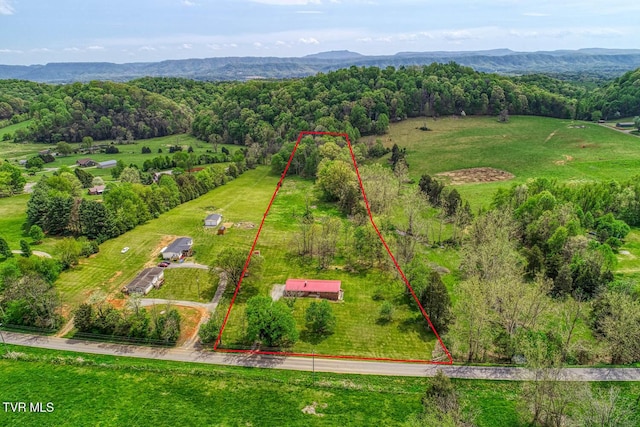 birds eye view of property with a rural view and a mountain view