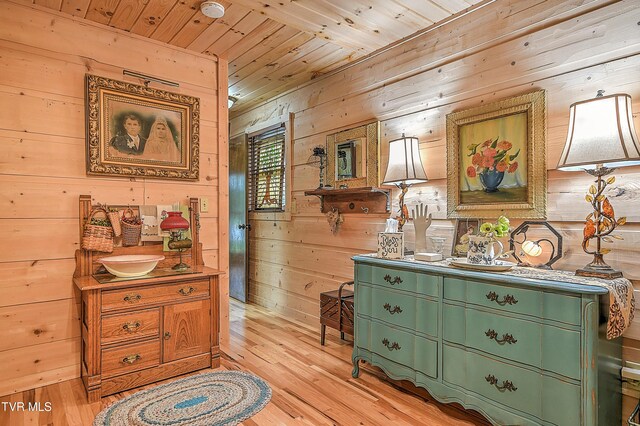 521 Baywood Dr, Piney Flats, TN 37686 - bathroom with wooden walls, wood ceiling, vanity, and wood finished floors