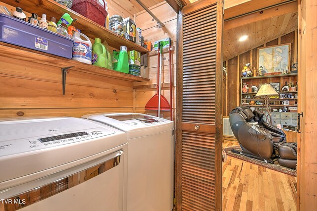 521 Baywood Dr, Piney Flats, TN 37686 - laundry room with separate washer and dryer, wood finished floors, and wood ceiling