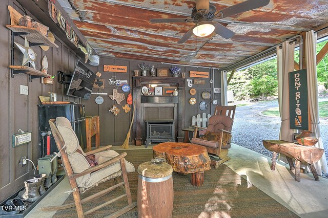 521 Baywood Dr, Piney Flats, TN 37686 - sitting room featuring a ceiling fan and a fireplace