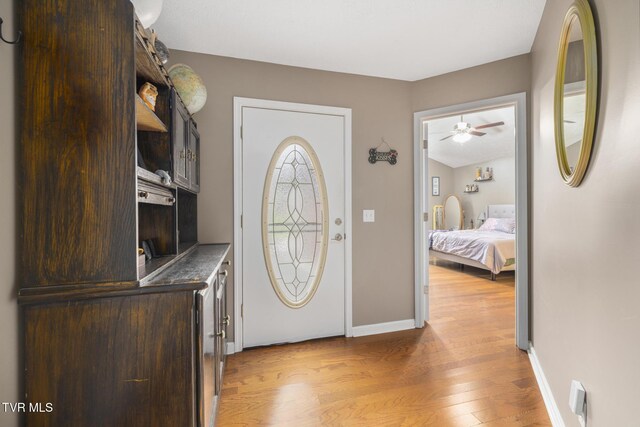 253 Crockett Dr Unit 253, Church Hill, TN 37642 - foyer with light wood finished floors, baseboards, and a ceiling fan