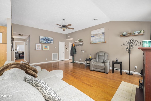 253 Crockett Dr Unit 253, Church Hill, TN 37642 - living area featuring light wood-type flooring, ceiling fan, lofted ceiling, and visible vents