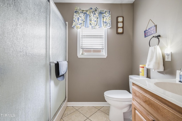 253 Crockett Dr Unit 253, Church Hill, TN 37642 - bathroom with baseboards, toilet, a shower stall, vanity, and tile patterned flooring